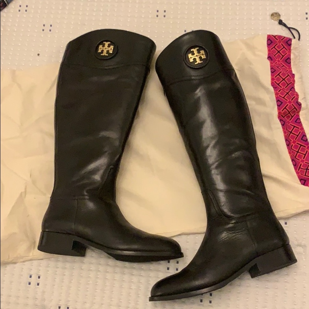 Tory Burch Ashlynn Black Leather Riding Boots